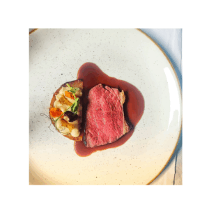 Picanha of local beef, lagrein sauce, celeriac steak and Jerusalem artichoke mashed potatoes
