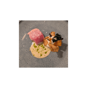 Catfish from Bolzano, veloutèe, Jerusalem artichoke puree and vegetable chips