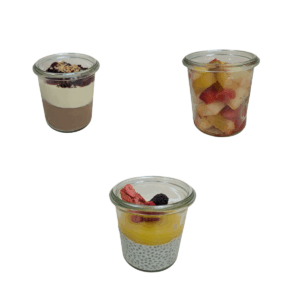 Selection of three desserts in Weck jars