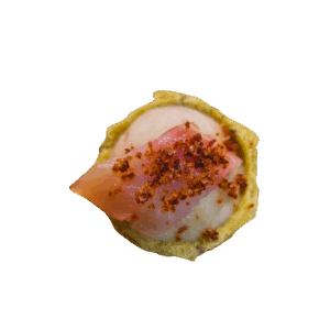 Tartelette di farro con topinambur, sedano rapa e trota affumicata