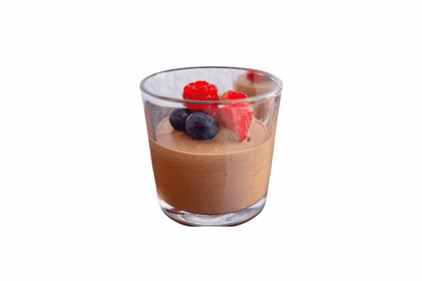 Dark chocolate mousse "Valhrona" with miso and fruit