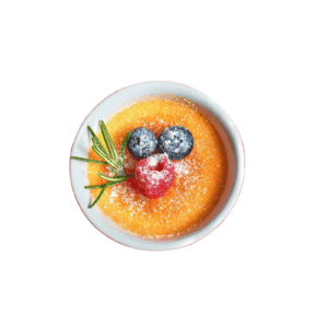 Crème brûlée al caffè con chips di frutta
