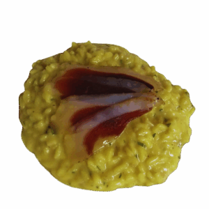 Risotto with saffron, porcini mushrooms and duck bacon