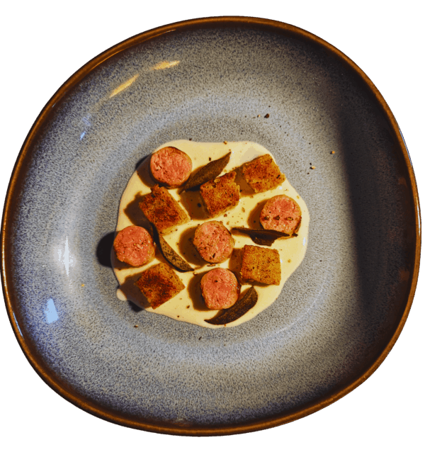 "Polenta & salsiccia" on taleggio fonduta and baked sage